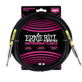 Ernie Ball instrument cable with packaging on a black background