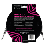 Ernie Ball instrument cable packaging with pink and white design on a black background