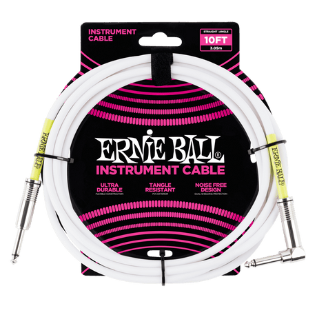Ernie Ball instrument cable with packaging on a black background