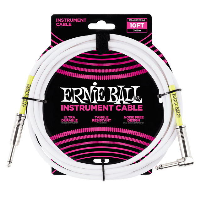 Ernie Ball instrument cable with packaging on a black background