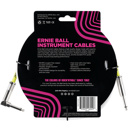 Ernie Ball instrument cable packaging with pink and black design