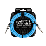 Ernie Ball flex cable packaging with blue cable and black label on a white background