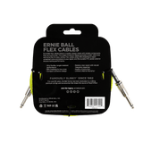 Ernie Ball flex cable packaging with product details on a black background