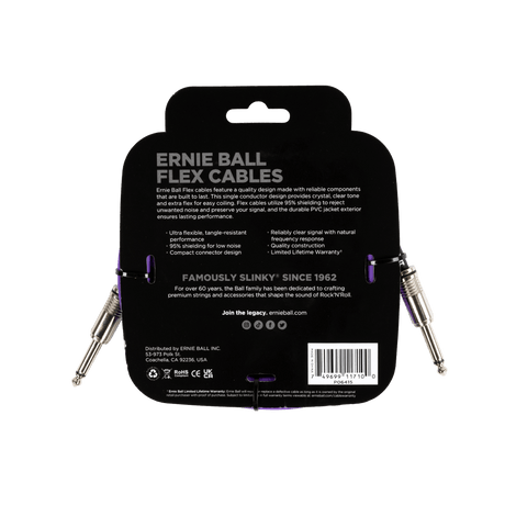 Ernie Ball Flex Cables packaging with product details on a black background