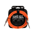 Ernie Ball flex cable packaging with orange cable and black label on a white background