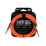 Ernie Ball flex cable packaging with orange cable and black label on a white background