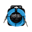 Ernie Ball flex cable packaging with blue cable on a black background