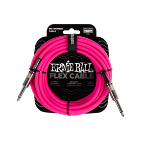 Pink instrument cable with Ernie Ball packaging on a black background