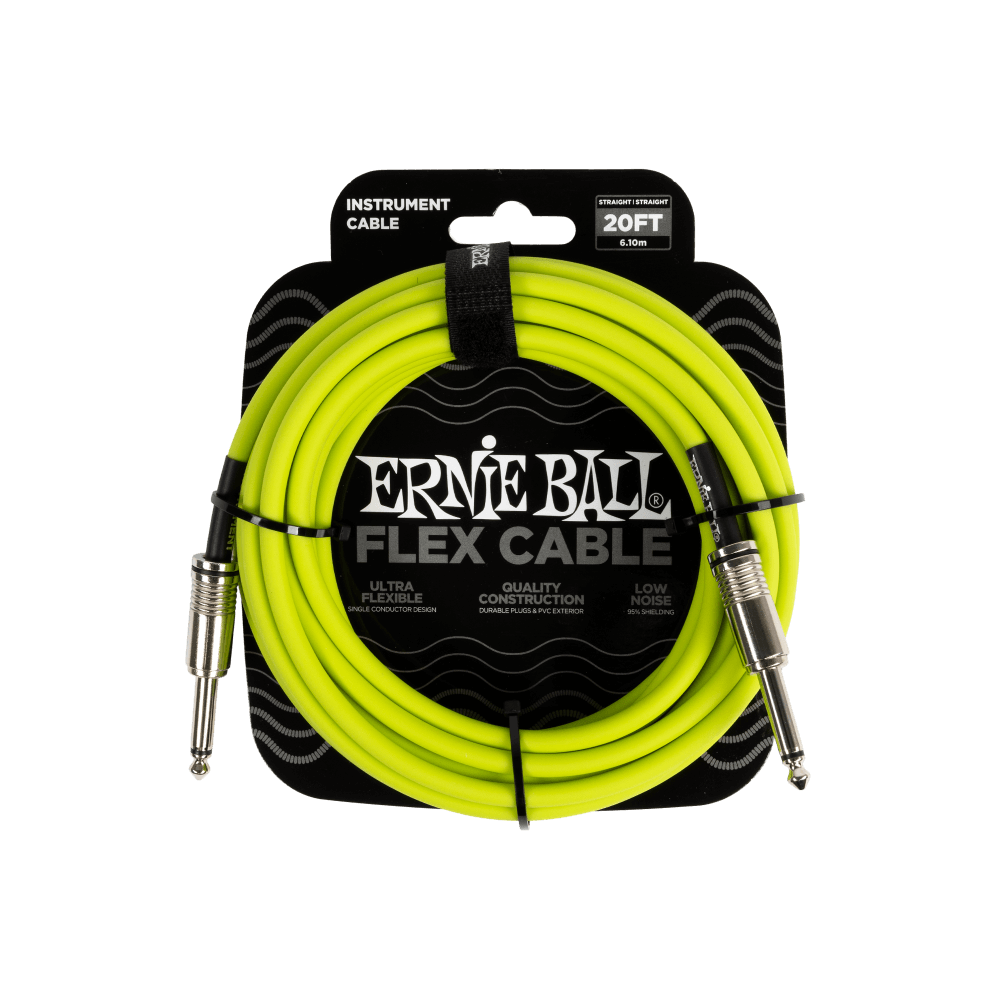 Ernie Ball flex cable packaging with a 20ft length on a black background