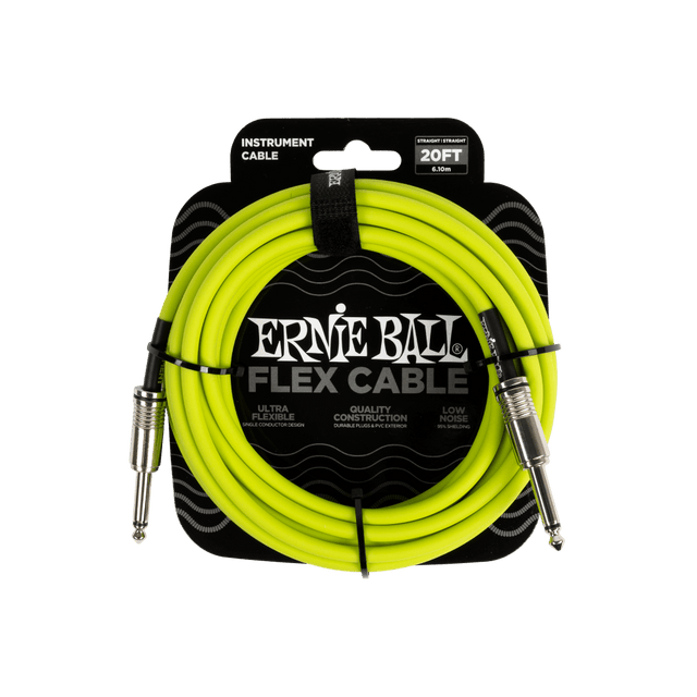 Ernie Ball flex cable packaging with a 20ft length on a black background