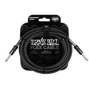Ernie Ball flex cable packaging with black cable coiled inside on a white background