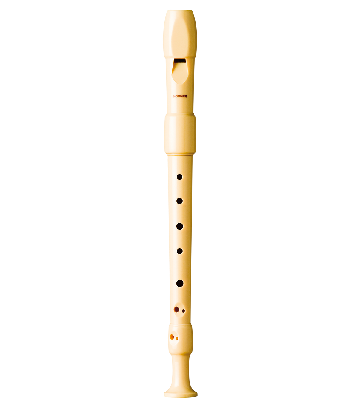 The image shows a soprano recorder with a light wood finish, featuring the typical tapered shape, mouthpiece with windway, and multiple tone holes. The "HOHNER" brand is visible on the three-piece instrument (head joint, body, foot joint). It has a clean, simple design common in student or intermediate recorders. Hohner is a known maker of recorders and other instruments.