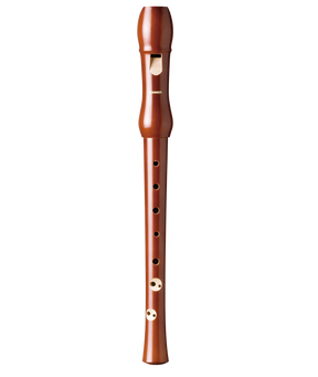 The image shows a soprano recorder, a woodwind instrument with a reddish-brown wooden body. It features a mouthpiece with a windway, multiple finger holes in a traditional pattern, and "HOHNER" branding, indicating the German maker. The recorder has a baroque-style tapered design, producing a warm, resonant tone ideal for both beginners and serious players.