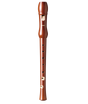 The image shows a soprano recorder, a woodwind instrument with a reddish-brown wooden body. It features a mouthpiece with a windway, multiple finger holes in a traditional pattern, and "HOHNER" branding, indicating the German maker. The recorder has a baroque-style tapered design, producing a warm, resonant tone ideal for both beginners and serious players.