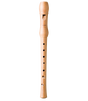 The image shows a light-colored wooden soprano recorder with a polished finish, featuring baroque-style fingering with 8 tone holes (7 front, 1 thumb). It has a wooden beak mouthpiece and three-piece construction with visible joints. The "HOHNER" brand is visible, indicating quality craftsmanship. Wooden recorders like this are favored in music education and by professionals for their warm, resonant tone.