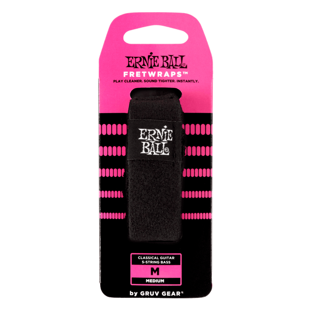 Ernie Ball fretwrap packaging with pink and black design on a clear background