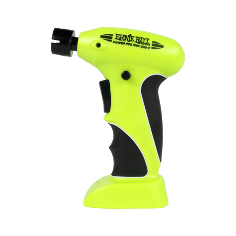Ernie Ball green powered guitar string winder on a white background