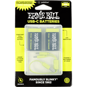 Ernie Ball USB-C 9V batteries packaging with clear window