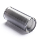 Clear glass cylindrical guitar slide on a white background