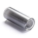 A cylindrical glass guitar slide on a white background.