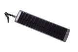 The image shows a melodica, a hybrid wind and keyboard instrument with a piano-style keyboard featuring black and white keys. It has a black and white checkered or carbon fiber-like case, a flexible black mouthpiece tube for comfortable playing, and "HOHNER" branding, indicating the German manufacturer. The melodica is played by blowing air through the mouthpiece while pressing keys, popular in music education and various genres.