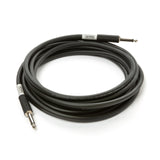 The image shows a coiled black instrument cable with 1/4-inch TS or TRS connectors on both ends, featuring white MXR-branded sleeves. This high-quality cable, used for electric guitars, basses, and keyboards, connects instruments to amps, pedals, or audio gear. Its thick, shielded design helps reduce interference and ensures reliable signal transmission for professional sound quality.