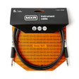 The image shows a 5-foot (1.5 m) MXR instrument cable with black exterior and 1/4" plugs on both ends. It is packaged in MXR’s distinctive black header card with bright orange backing featuring the "MXR" logo and "Since 1972" text. The packaging notes an official MXR product with a limited lifetime warranty, commonly used to connect guitars, basses, keyboards, and other instruments to amps or pedals.