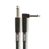 The image shows two MXR instrument cables with 1/4-inch TS connectors, commonly used for guitars and basses. One cable has a straight connector, and the other features a right-angle design. Both cables have black jackets with MXR branding and metal connector housings, indicating professional-grade quality. These cables are essential for connecting instruments to amps, pedals, or audio gear, with the right-angle connector helping reduce strain in tight spaces.