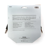 The image shows a packaged MXR Pro Series DCIX10 10-foot instrument cable with 1/4" plugs. It features a 24 AWG oxygen-free copper conductor, 95% shield coverage, conductive plastic outer shield, heat-shrink strain relief, polyethylene insulation, and a flexible PVC jacket. Manufactured by Dunlop, this professional cable ensures durable, high-quality connections for electric guitars, basses, and audio equipment.