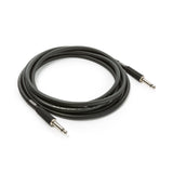 The image shows a professional black instrument cable with 1/4-inch TS connectors on both ends, designed for electric guitars, basses, keyboards, and effects pedals. The cable features "PRO SERIES INSTRUMENT CABLE" and "OXYGEN-FREE COPPER" text on the jacket, indicating high-quality construction for improved signal and reduced interference. It is coiled, suggesting a retail product photo for musicians needing reliable audio connections.