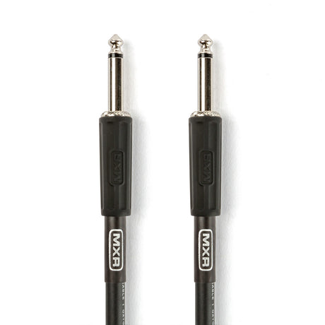 The image shows two MXR 1/4 inch (6.35mm) TS or TRS audio cables, commonly used in music for connecting electric guitars, basses, keyboards, and other instruments to amplifiers, mixers, or recording gear. These essential instrument cables provide reliable audio signal transmission and are standard accessories in professional music setups.
