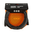 The image shows an MXR DCM25 professional 25-foot black microphone cable with XLR connectors. The packaging features a black header with white MXR branding, an orange background with repeated logos, "Since 1972" text, and badges for "Official MXR Gear" and "Limited Lifetime Warranty." This balanced cable is designed for studio and live use, connecting microphones to audio equipment.