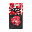 The image shows a package of six Dunlop EVH (Eddie Van Halen) signature guitar picks, each 0.60mm thick. The picks feature Eddie Van Halen's iconic red, white, and black striped "Frankenstrat" pattern. The packaging displays the EVH logo in a black oval and the product code "EVH102P.60." These premium artist picks combine Dunlop’s quality with Van Halen’s legendary design.
