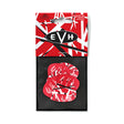 The image shows a set of six Dunlop guitar picks featuring Eddie Van Halen’s signature red, white, and black "Frankenstrat" design. The picks, labeled with the product code EVH102P.88, are 0.88mm thick medium-heavy plectrums. Both the picks and packaging display the "EVH" logo in a black oval. These artist signature picks are ideal for rock playing styles, reflecting Van Halen’s iconic brand.