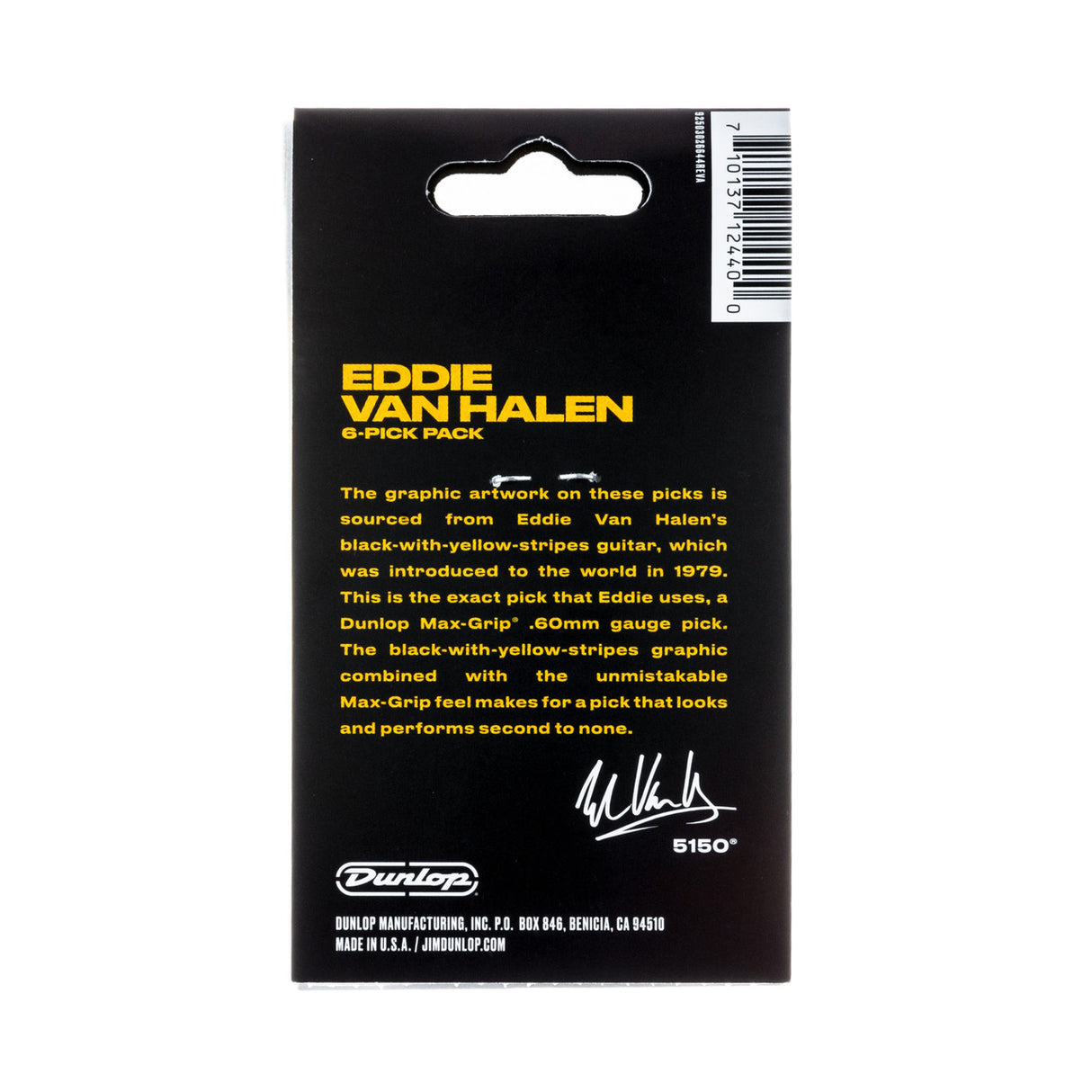Packaging of Eddie Van Halen guitar picks with Dunlop branding