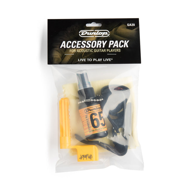 Dunlop accessory pack for acoustic guitar players with a clear front view on a white background