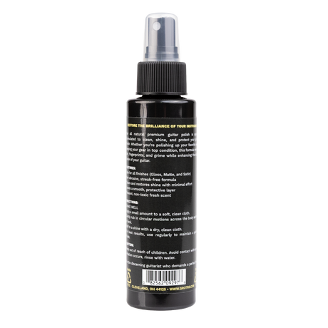 Grover guitar polish spray bottle with product details on a white background