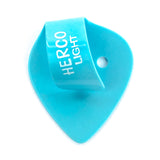 Blue thumbpick with 'HERCO LIGHT' text on a white background