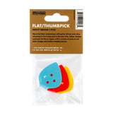 Pack of Dunlop flat/thumbpicks with a brown label on a white background