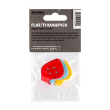 Packaged Dunlop flat/thumbpick set with colorful picks on a white background