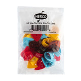 Packaged set of colorful guitar thumbpicks picks with HERCO branding on a white background