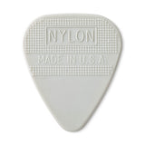 Gray guitar pick with 'Nylon' and 'Made in U.S.A.' text on a white background