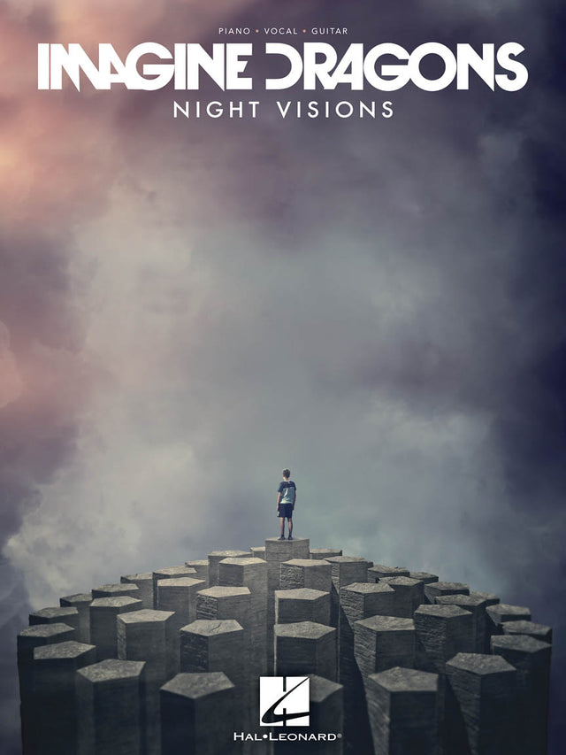 The image shows a music songbook for Imagine Dragons' album "Night Visions," published by Hal Leonard. It features piano, vocal, and guitar arrangements, allowing musicians to play and sing hits like "Radioactive" and "Demons." Hal Leonard is a leading music publisher, and this book serves both amateur and professional musicians looking to perform popular contemporary rock songs.