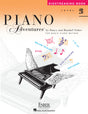 The image shows the cover of "Piano Adventures Sightreading Book Level 2B" by Nancy and Randall Faber. It features a stylized grand piano with wings, musical terms like "Major Scales," "6ths," and "Eye-Tracking," and a playful red banner saying "Don't Practice This!" The background fades from orange to white, with musical symbols and Faber Piano Adventures branding. The book targets intermediate pianists developing sightreading skills.