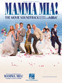 The image shows a piano, vocal, and guitar songbook for "Mamma Mia! The Movie Soundtrack," published by Hal Leonard. The cover features the main cast from the film. This songbook includes sheet music, lyrics, and guitar chords for songs by ABBA as used in the movie, designed for musicians of different skill levels.