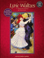 The image shows the cover of the piano music book "Lyric Waltzes" by Glenda Austin, published by The Willis Music Company at the Early Intermediate level. It features a classical painting of couples waltzing at a 19th-century ball. The burgundy cover includes a "Junior Festivals Choice 2024-2026" seal and highlights 7 piano solos, including "Wistful Waltz" as a solo and duet.