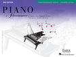 The image shows the cover of the "Piano Adventures" Performance Book, Primer Level, 2nd Edition by Nancy and Randall Faber. It features a grand piano with wings and pink and teal musical notes above, set against a purple-to-white gradient background with musical staff lines. Published by Faber Piano Adventures and Hal Leonard, this book is part of a popular beginner piano method.