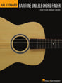 The image shows the cover of a Hal Leonard instructional book titled "Baritone Ukulele Chord Finder." It features a close-up of a natural wood baritone ukulele against a black background. The cover highlights "Over 1000 Ukulele Chords" with a clear, professional design showcasing the ukulele’s body, sound hole, neck, and fretboard.
