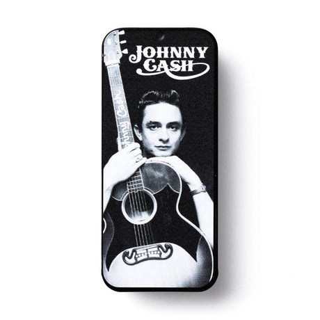 Johnny Cash pick tin case on a white background
