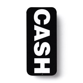 Johnny Cash black and white pick tin on a white background